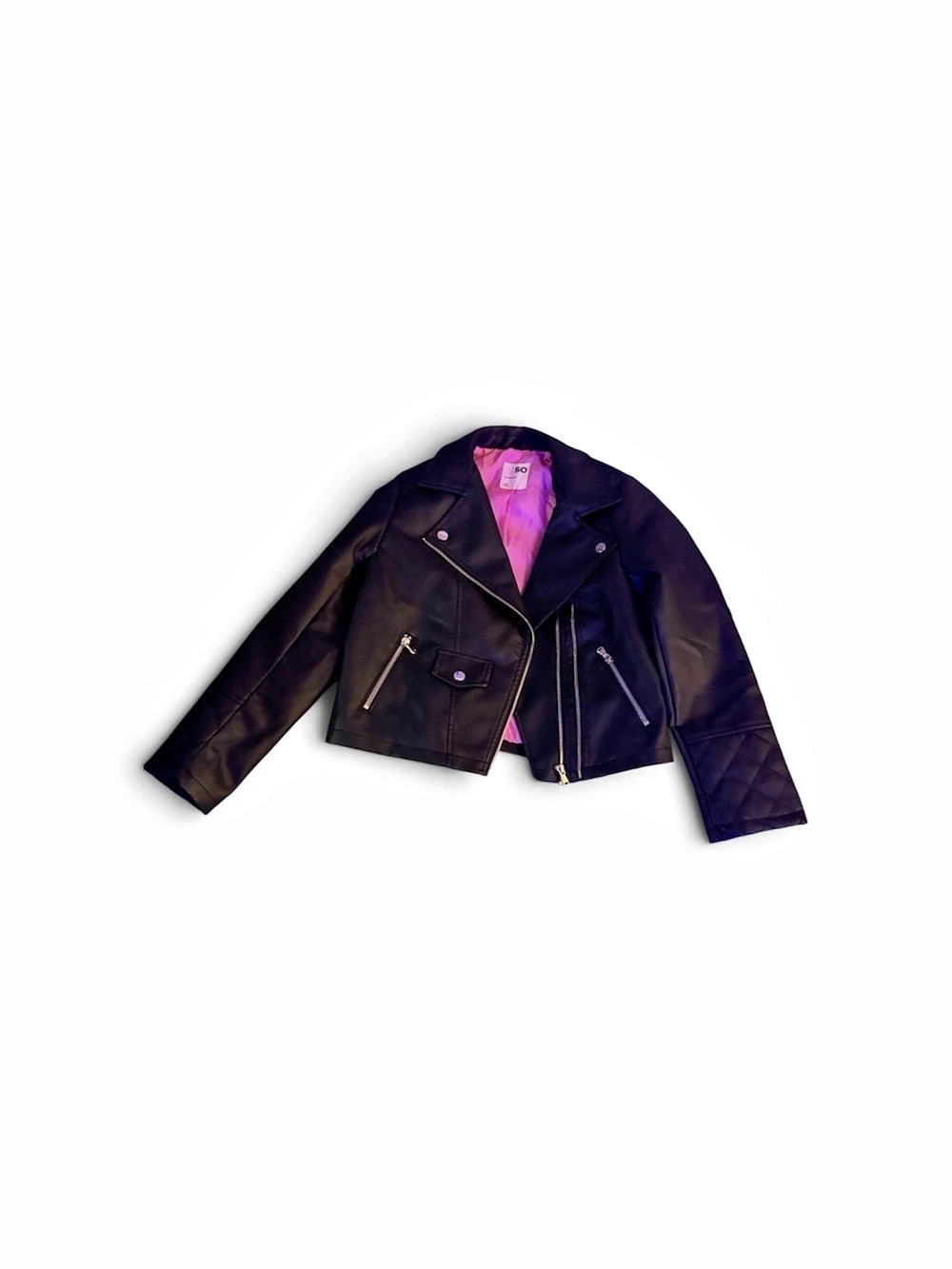 SO Faux Leather Moto Jacket Black & Pink Size 14/16